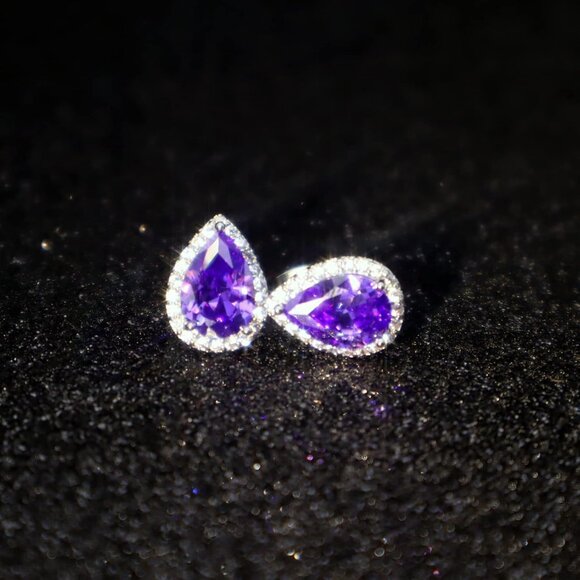 Women's Teardrop Mall Dainty Birthstone Cubic Zirconia Purple Elegant Earring - Picture 5 of 6